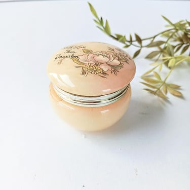 Vintage Alabaster Stone Hand Carved Pill Box/Hinged Mini Trinket Box/ With Love from Jerusalem/Stocking Stuffer/Dresser Vanity Accessory Box 