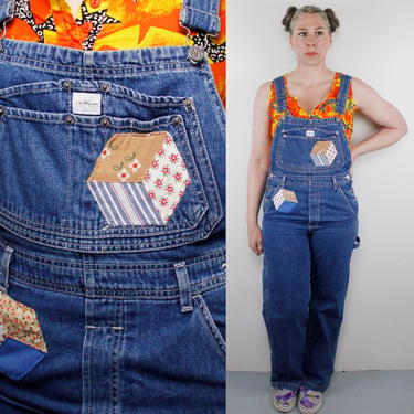Vintage 90s CK Calvin Klein wide leg Overalls - Cube Illusion Patches - Small 