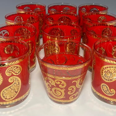Vintage Culver Gold and Red Glasses- Set of 12 