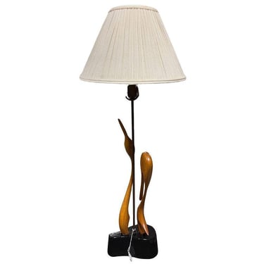 Finnish Carved Maple Lovers Crane Table Lamp Attributed to Sakari Pykälä 