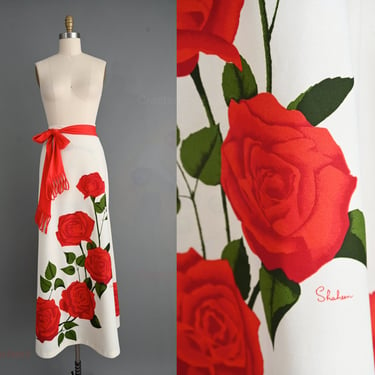 vintage 1970s dress | Alfred Shaheen Giant Rose Print Skirt | Large 