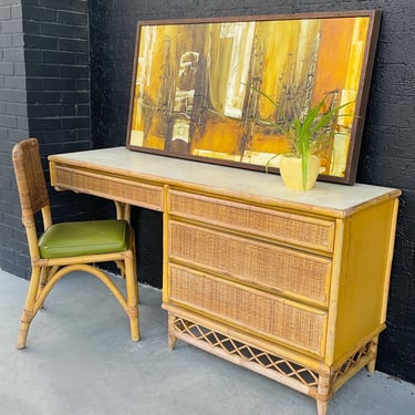 Bamboo & Rattan 1960s Desk & Chair