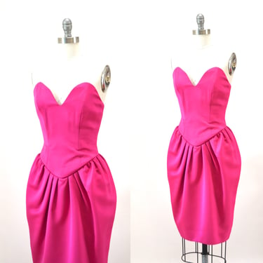 80s 90s Vintage Pink Prom Party Dress By Victor Costa Pink Barbie Pageant Strapless Dress 90s party Cocktail Dress XXS XS Magenta Pink 