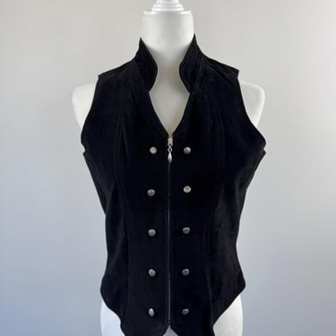 1990s Side Saddle Black Suede Vest 