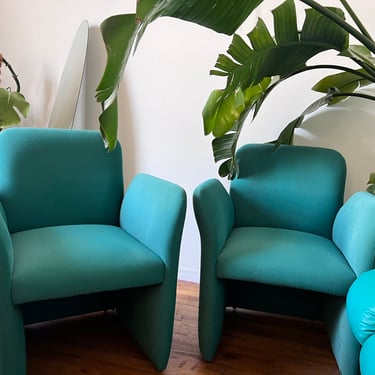 Vintage 1980s Chiclet Chairs Postmodern Turquoise Blue 