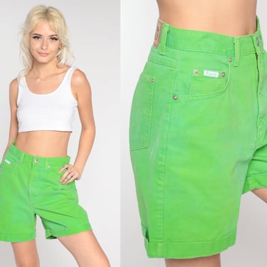 Lime Green Jean Shorts Y2K High Waisted Denim Shorts Basic Normcore Retro Minimalist Plain Summer Vintage 00s Route 66 Small 27 