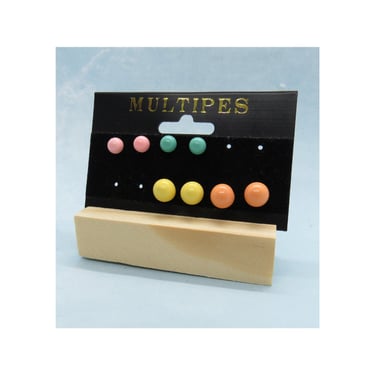 Vintage 80s Pastel Rainbow Stud Earrings Set Pierced Earring Costume Jewelry 