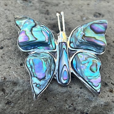 Vintage Mexico Sterling Silver and Colorful Abalone Butterfly Pin / Brooch 