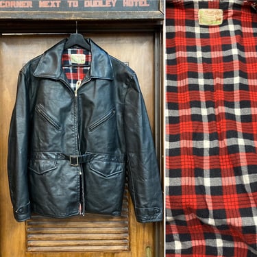 Vintage 1950’s Size XL Black 3/4 Length Backbelt Workwear Leather Jacket, 50’s Leather Jacket, Vintage Flannel, Vintage Clothing 
