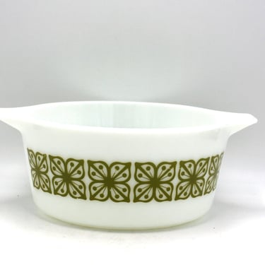 vintage Pyrex Verde Square Flowers 1.5 Quart Casserole 