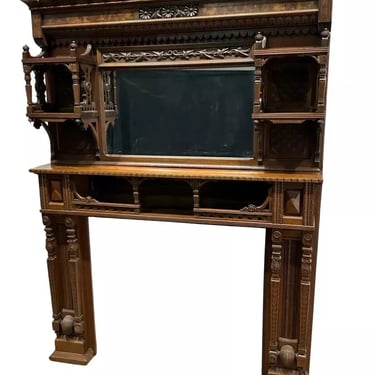 Antique Mantle, Victorian, Two Piece, Fireplace, w/ Mirror. 84 1/2&quot;H, 19th C.!