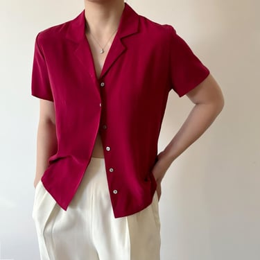 vintage silk blouse button down red vintage shirt vintage top deadstock NWT minimalist capsule wardrobe 90s retro style vintage style size M 