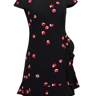 Kate Spade - Black Cap Sleeve w/ Peter Pan Collar &amp; Ruffle Details Mini Dress Sz 2