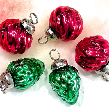 VINTAGE: 5pc - Small Thick Mercury Glass Ornaments - Kugel Style Christmas Ornaments - Pinecones 