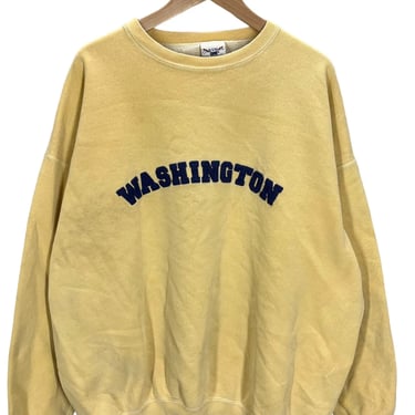Vtg University Of Washington Huskies Yellow Crewneck Sweatshirt XL Distressed