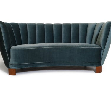 1940's Danish Deco Sofa in Original Blue Mohair