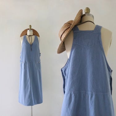 cornflower overall dress - m - see details - vintage 90s y2k blue womens size medium jumper midi long spring summer sun dress 