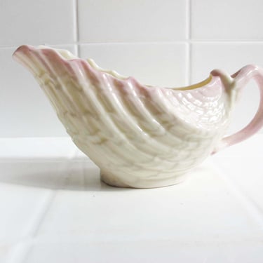 Vintage Belleek Ireland Pink Seashell Gravy Boat - 6th Mark Neptune -  Mermaid Whimsical Ocean Dinner Party Decor 