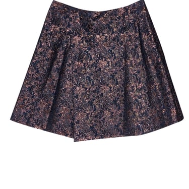 3.1 Phillip Lim - Navy & Bronze Brocade Faux Wrap Skirt Sz 6