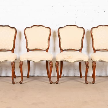Romweber French Provincial Louis XV Carved Walnut Dining Chairs, Set of Four