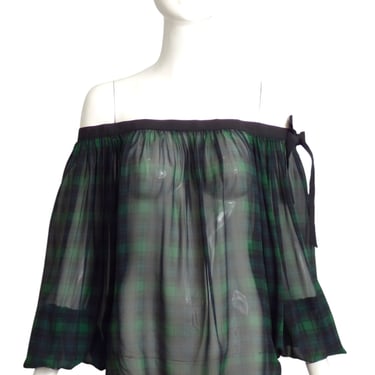 ISAAC MIZRAHI- 1980s Plaid Chiffon Blouse, Size 8