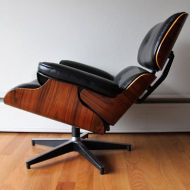 Eames Herman Miller Style Black Leather Lounge Chair 