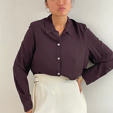 90s silk blouse / vintage clove silk crepe oversized blouse | Large 