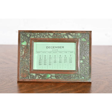 Tiffany Studios New York Grapevine Bronze and Slag Glass Desk Calendar Frame or Picture Frame