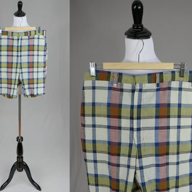 70s Men's Plaid Grandpa Shorts - 31.5