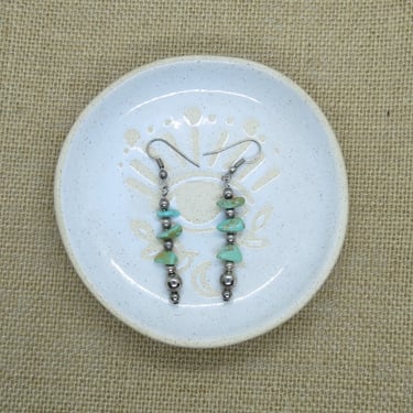 Vintage Southwestern Earrings Faux Turquoise Stone Sterling Beads Dangle Drop Earring 