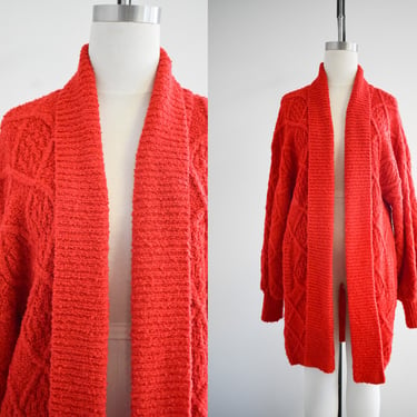 1980s Red Boucle Sweater Coat 