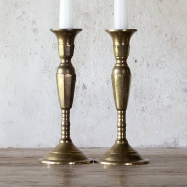 Tall Simple Brass Candlesticks, Pair of Vintage Brass Candle Holders, Set of 2 Minimalist Taper Holders 