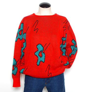 Vintage 80's Amoeba Print Knit Sweater Sz L 