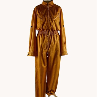 Tiklas 1970s Pumpkin Yellow Cotton Blend Jumpsuit - Finnish Vintage - Size S 