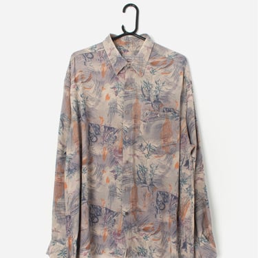 Vintage abstract floral shirt in pastel purple - XL 