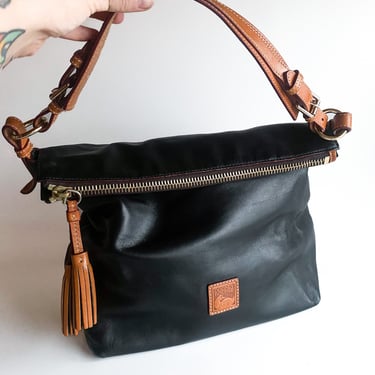 Dooney & Bourke Black and Tan Slouchy Leather Tote Bag