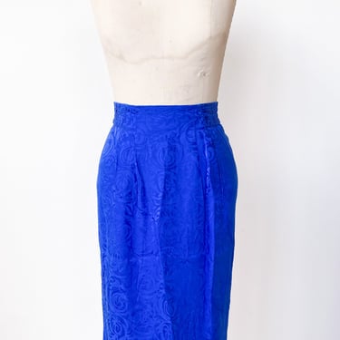 1980s Cobalt Silk Swirl Skirt, sz. L