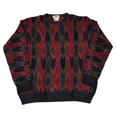 Vintage 90's Coogi Style Wool Pullover Sweater | Cosby Biggie Crew Neck Sweater | 90's Fashion Clothing Streetwear | Size L 