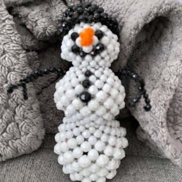 Vintage Beaded Snowman Handmade 