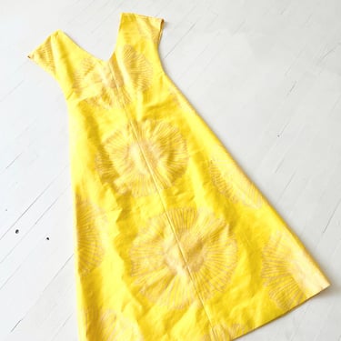 1990s Canary Yellow Floral Maxi Dress 