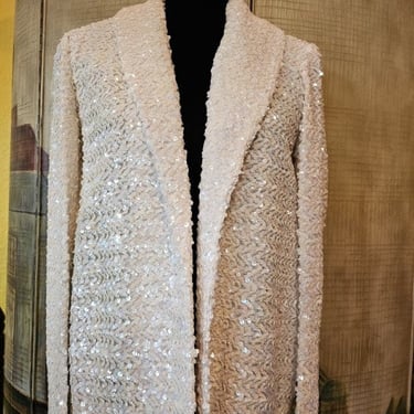 Vintage White Sequin Jacket, Sequin Blazer, Retro White Blazer, White Disco Jacket, Iridescent Jacket, Iridescent Sequin Blazer, Jacket 