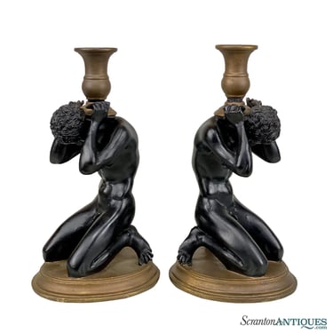 Vintage Italian Regency Nude Figural Candlestick Holders - A Pair