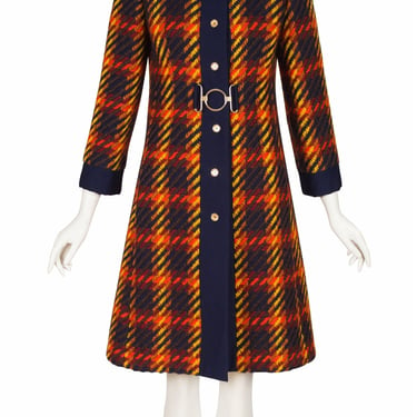 Jeanne Lanvin 1960s Vintage Plaid Wool Tweed Collared Coat Sz S M 