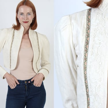 Gunne Sax Quilted Bolero Jacket, Vintage 70s Gunnies Cropped Top, Jessica McClintock Lace Cottage Blouse 