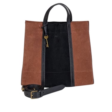 Fossil - Tan &amp; Black Color-Block Suede Satchel Bag