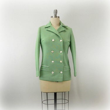 Vintage Striped Blazer | Green and  White Double Breasted Jacket |  Gino Paoli | Size 12 