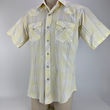 1960's Western Rodeo Cowboy Shirt - LONG TAIL Label - All Cotton - Pearlized Snap Buttons - Men's MEDIUM 