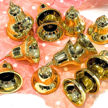 VINTAGE: 23pcs - 1.5" Gold Metallic Plastic Bells - Small Ornaments - Holiday Crafts, Corsage, Picks, Stems, 