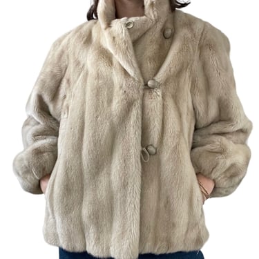 Vintage 1960s Womens Tan Beige Faux Fur Hollywood Regency Cropped Jacket Sz M 
