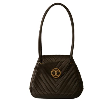 Chanel Black Chevron Quilted Jumbo Bag